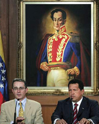Чавес и Урибе на фоне Боливара 